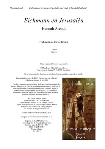 Hannah Arendt: Eichmann en Jerusalén (Paperback, Spanish language, Lumen editorial)