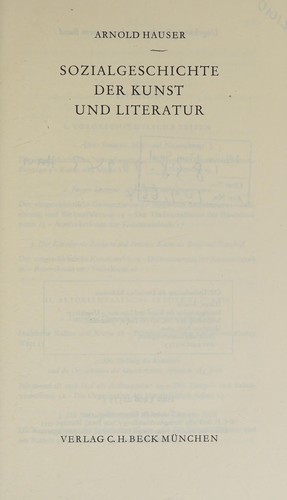 Hauser, Arnold: Sozialgeschichte der Kunst und Literatur (German language, 1978, Beck, C H Beck)