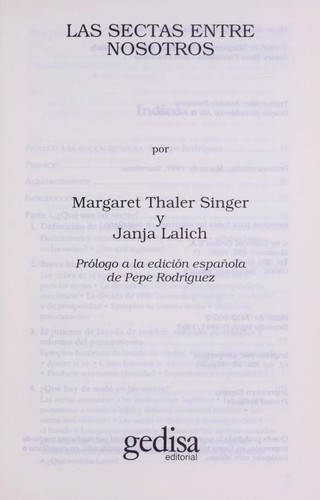 Margaret Thaler Singer, Janja Lalich: Las Sectas Entre Nosotros / Cults in Our Midst (Paperback, Spanish language, Gedisa Editorial)